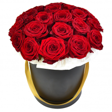 21 красная роза в шляпной коробке "Радость"