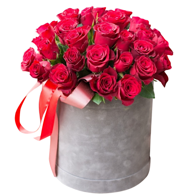 25 красных роз в шляпной коробке "Надежда"