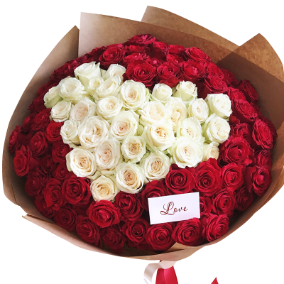 Букет з 101 червоно-білої троянди "Джессіка"