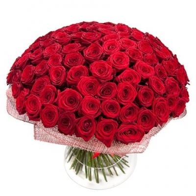 Букет з 101 червоної троянди "Полум'я"