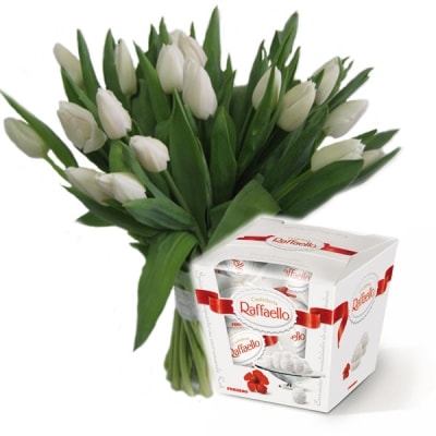 Букет из 19 белых тюльпанов "Весенняя радость"