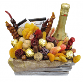 Подарочный фруктовый набор в деревянном ящике "Вино и сладости"